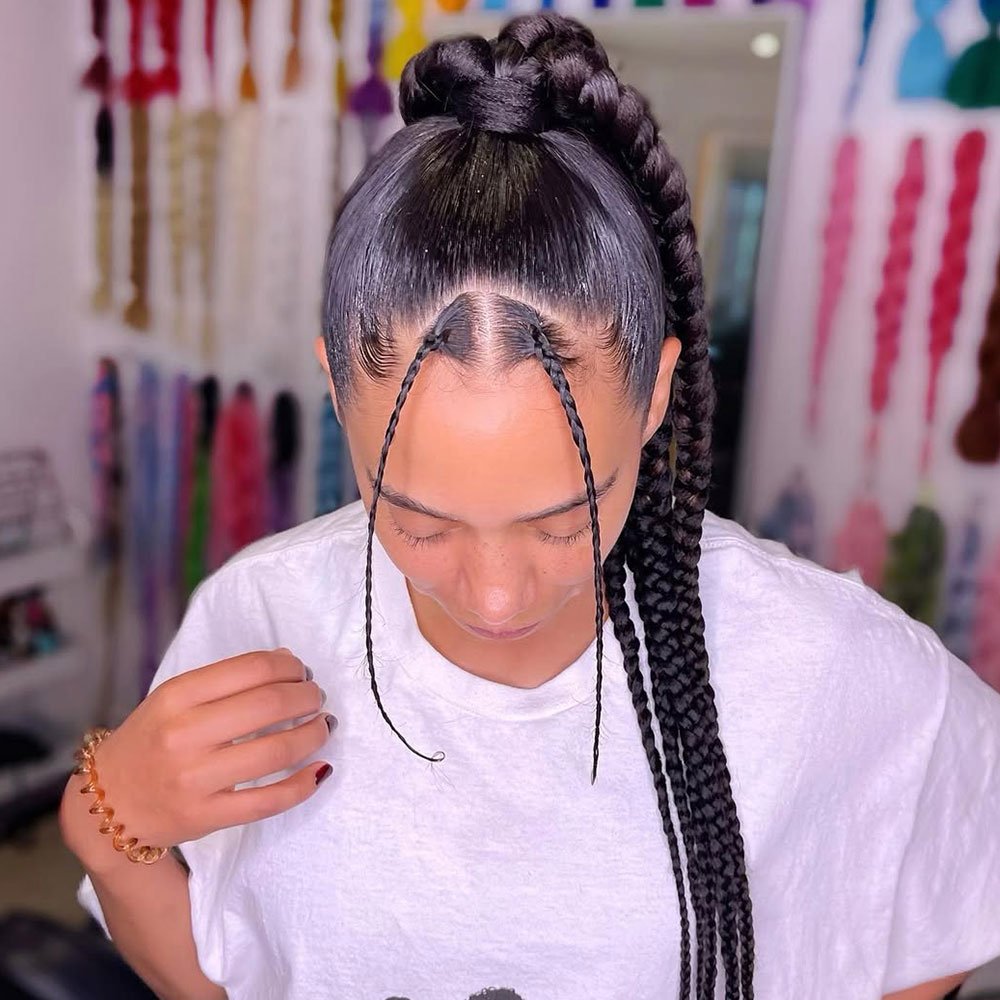 Sleek Braided Ponytail with Feed-In Braids