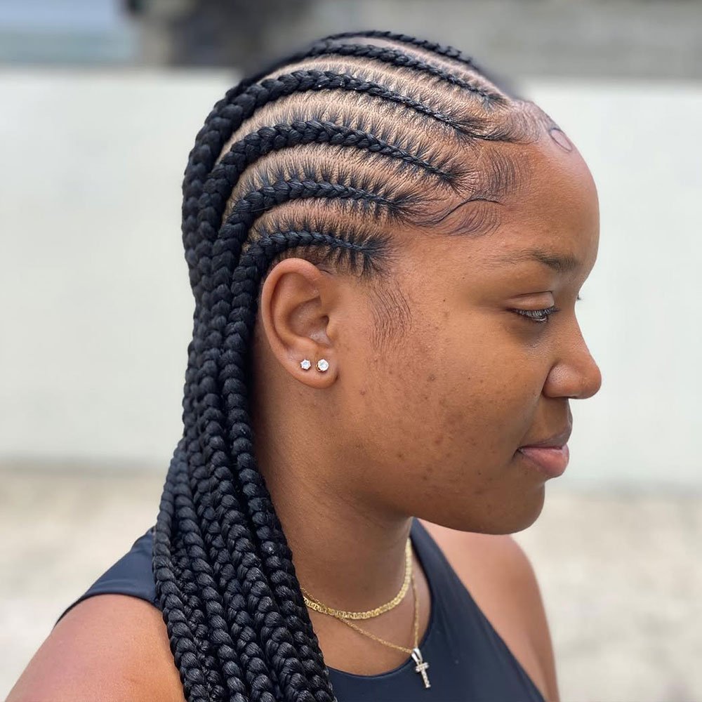 Classic All-Back Cornrows on Natural Hair