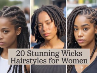 Collage of three women with stylish wicks hairstyles, featuring neat, thick locs with various parting styles, and the title 