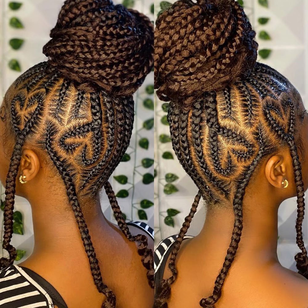 Stitch Heart Braids into High Braided Bun