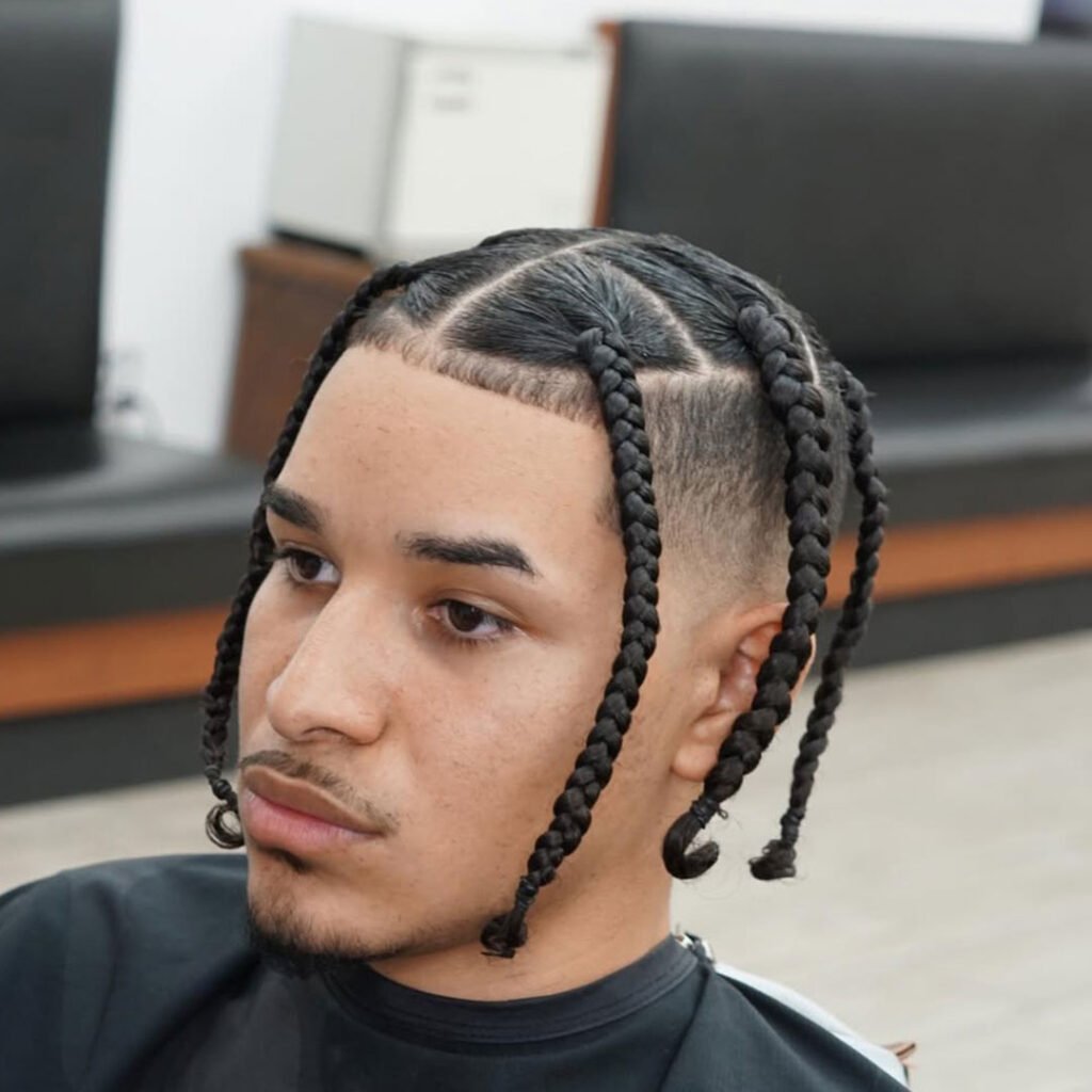 Large Box Braids with a Mid Fade