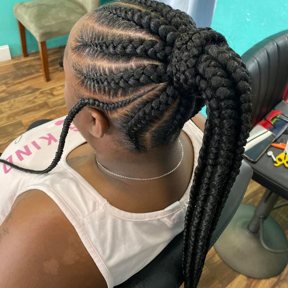 Sleek Sculpted Feed-In Braids into High Ponytail