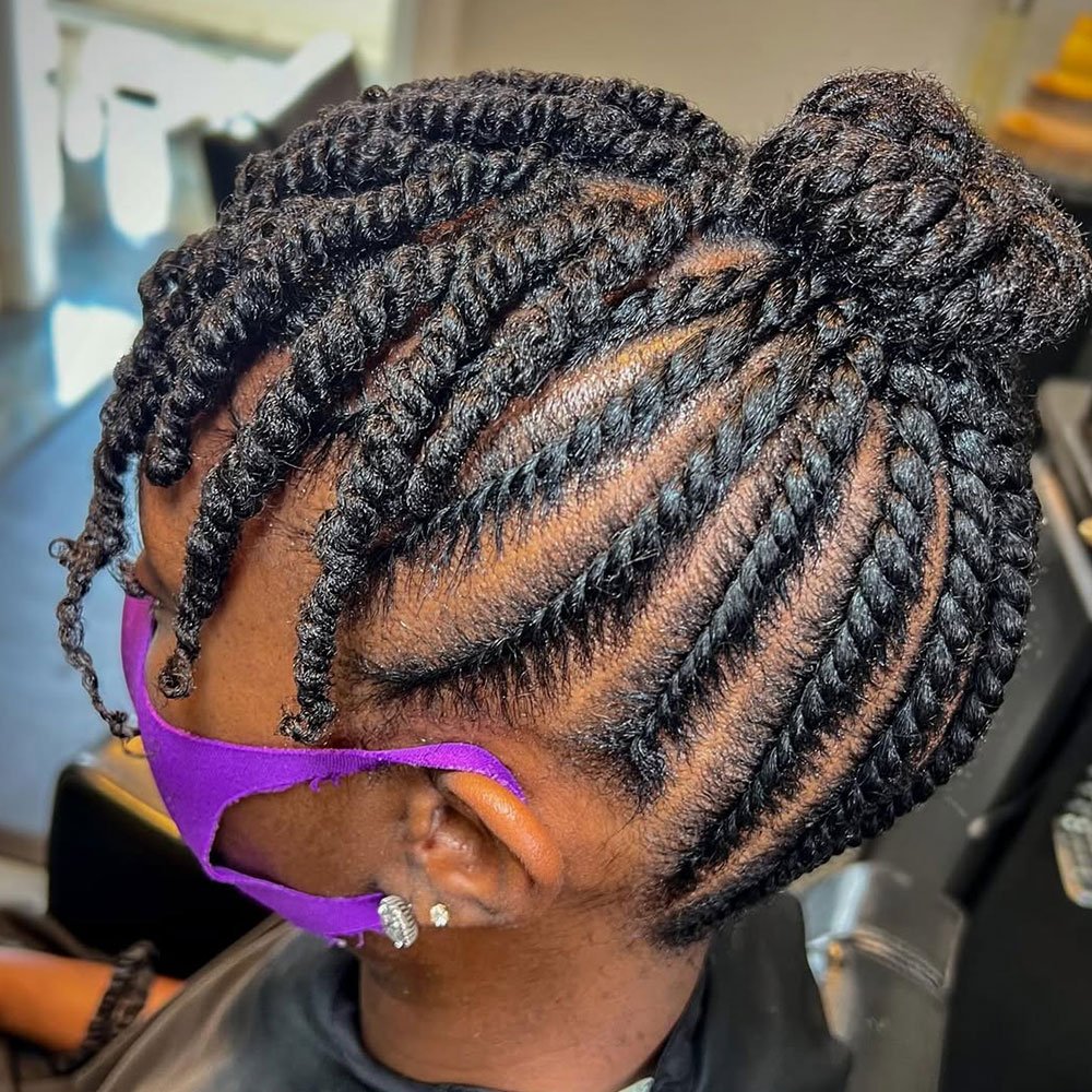 Twisted Crown Bun with 2-Strand Bangs
