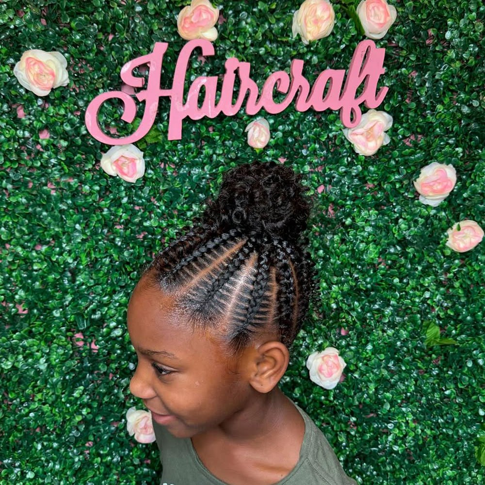 Stitch Braids Feed-In with Messy Bun