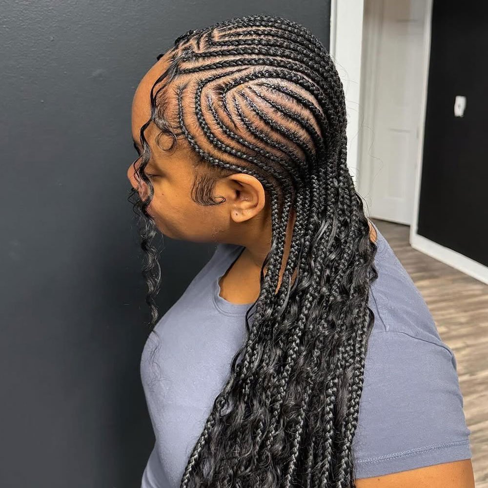 Straight Back Stitch Braids with Curly Ends