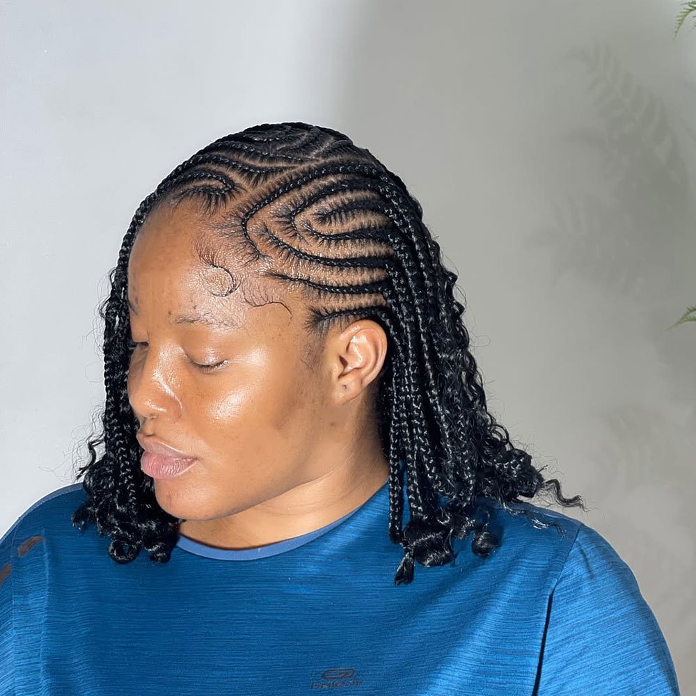 Stitch Cornrows with Curly Ends