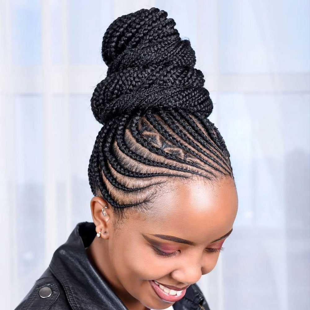 Cornrow Braided High Bun