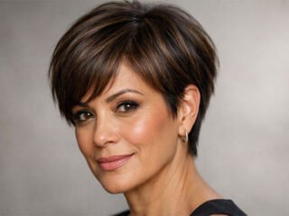 Elegant short layered pixie haircut for women over 50 with soft side bangs