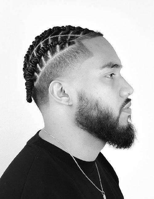 side-part tapered barrel twists with fade haircut
