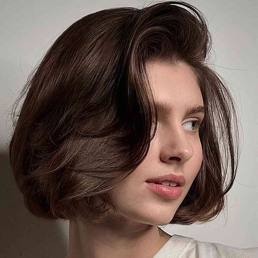 Classic bubble bob haircut with smooth rounded volume.