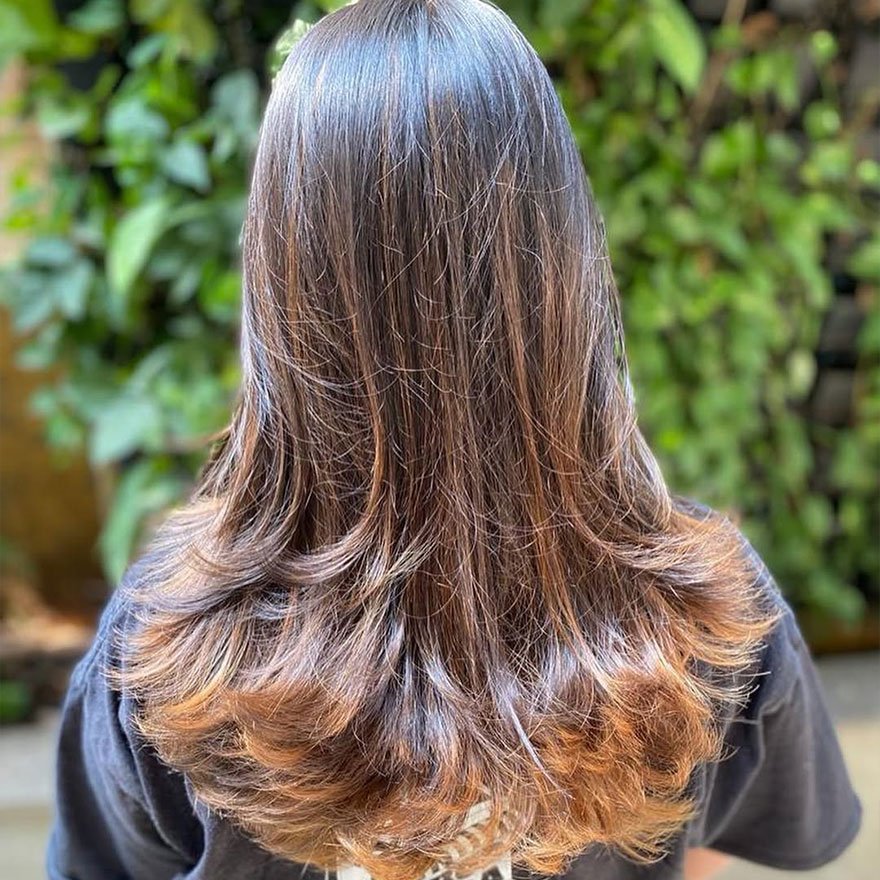Subtle brown ombre on layered cut hairstyle