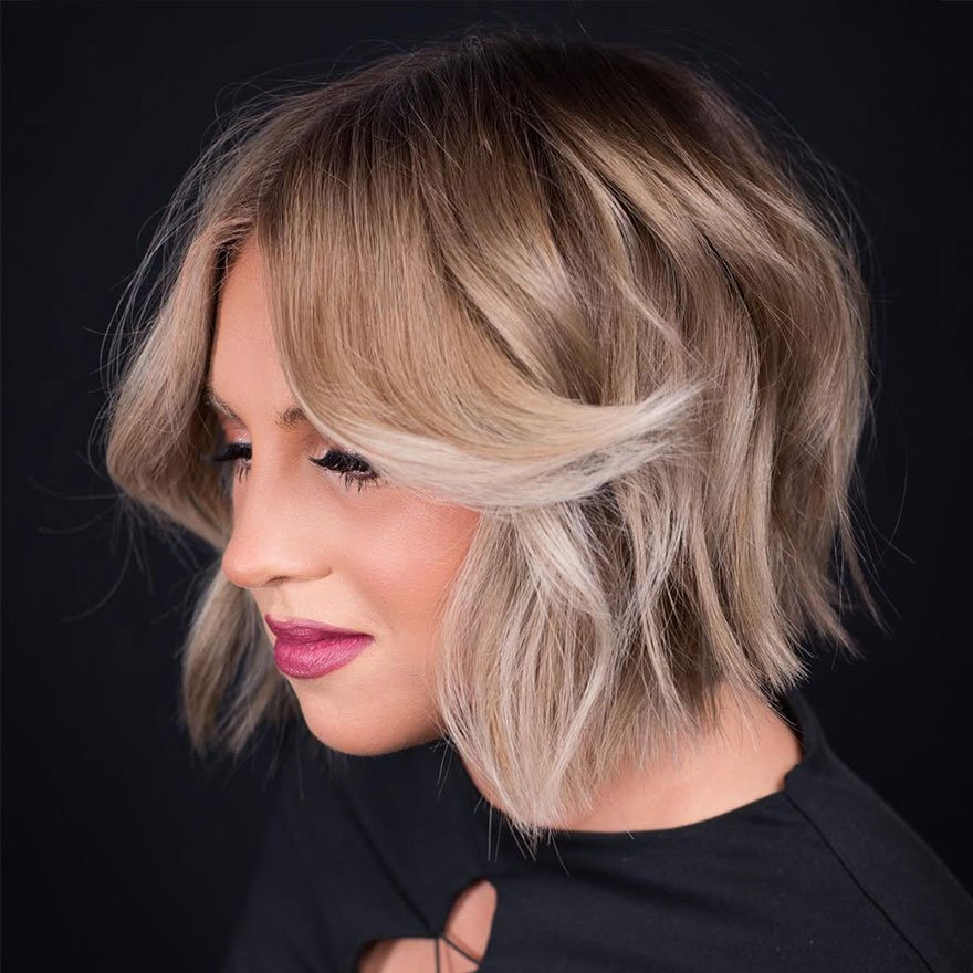 Wavy textured bob with soft face-framing layers