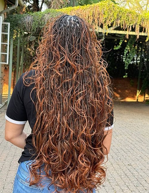 French curl micro braids with long spiral ends
