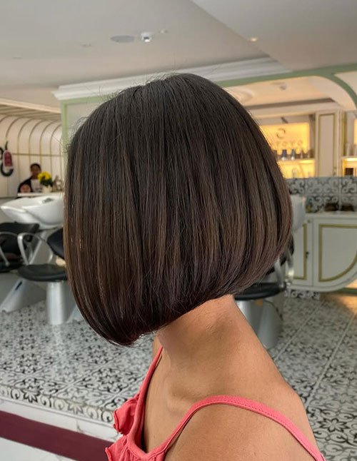 Sleek blunt chin-length bob with straight finish