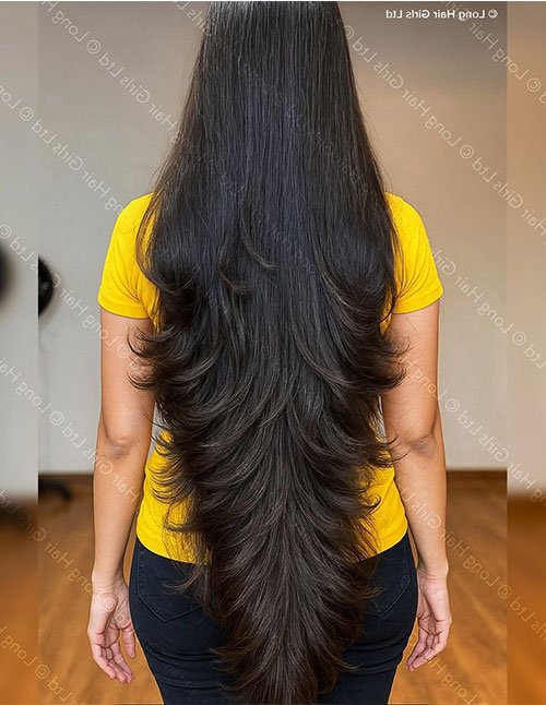 Ultra-long cascading V-layer haircut with deep tapered ends