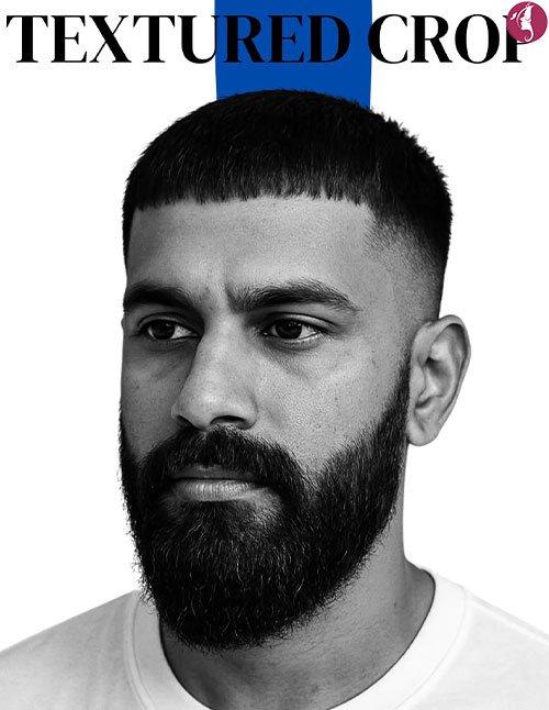 Textured crop haircut with short top and beard