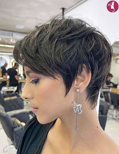 Edgy pixie cut hairstyle with short textured layers