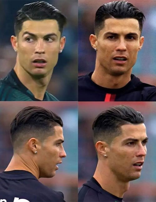 Cristiano Ronaldo with a taper fade slicked-back hairstyle