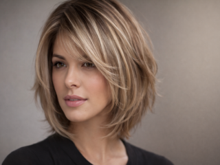 Layered shoulder length bob haircut with soft waves