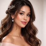 Medium hair bridesmaid half-up half-down waves with pearl hair accessory