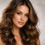 Hyper-realistic portrait of model with voluminous wavy hairstyle