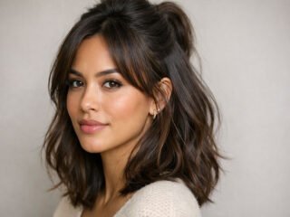 Easy romantic fall winter half-up hairstyle for school with soft waves