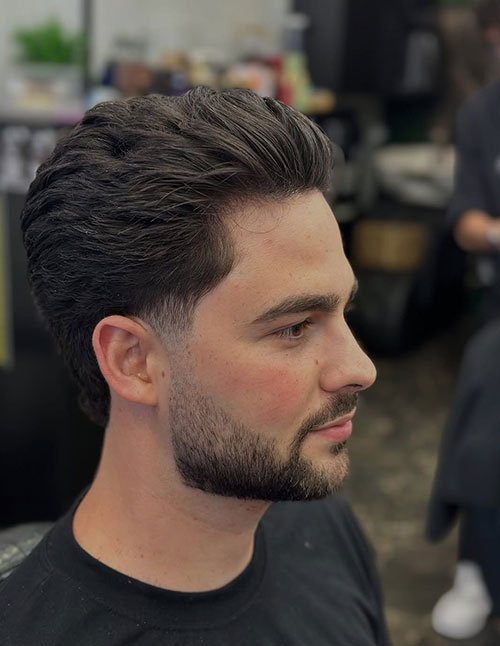 Classic taper haircut with side flow for men