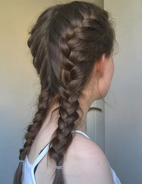 Classic twin French braids hairstyle (back view)
