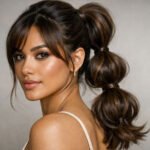 Fall bubble ponytail hairstyle close-up portrait