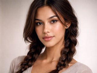 Close-up of woman with twin braids hairstyle