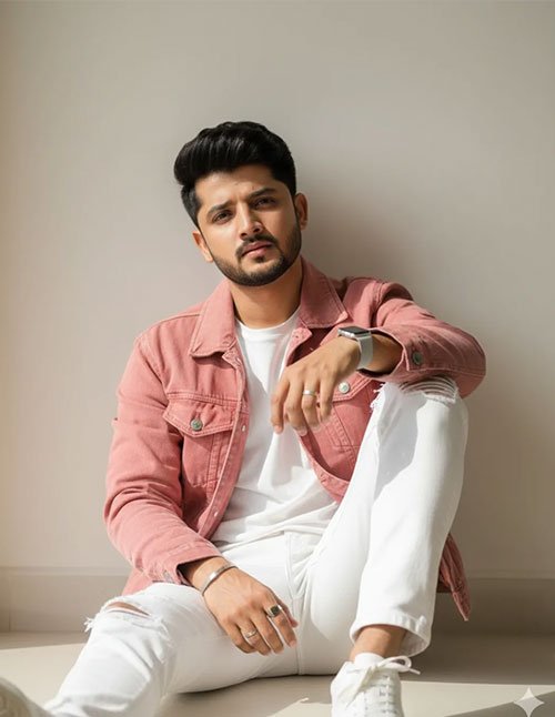 Man with finger-tousled top hairstyle featuring textured volume and neatly trimmed sides.