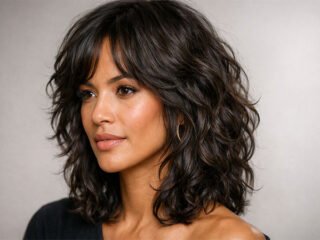 Layered shoulder-length curly haircut for medium hair