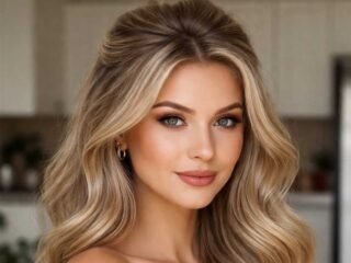 Woman with fine, thin hair styled in a simple half-up look with soft waves, creating natural volume and a fuller appearance.