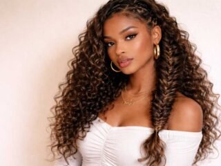 Girl with voluminous curly hair styled with a side fishtail braid and neat front braids.