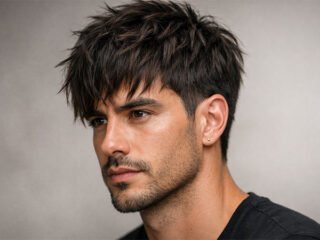 Messy fringe haircut for men with textured layers and natural volume