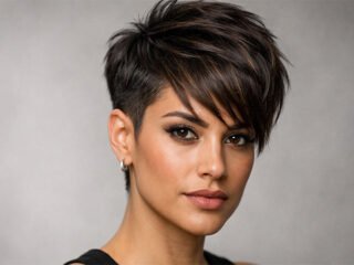 modern pixie undercut hairstyle with side-swept textured fringe and shaved sides